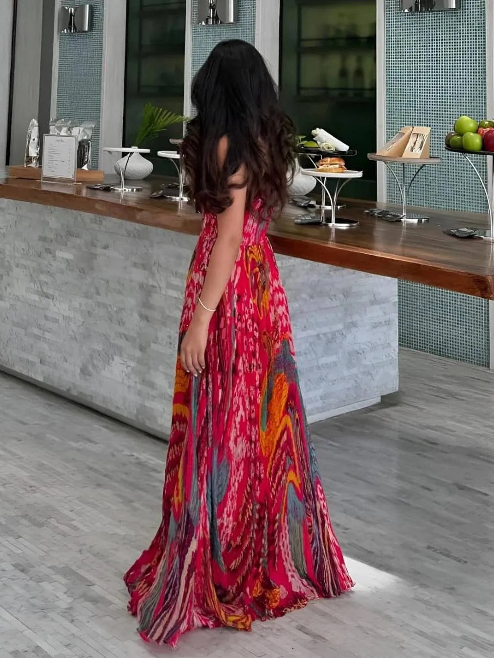 Unique Print A-Line Sling Maxi Dress