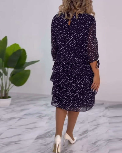 Eralyn - Polka Tiered Dress With Tie-Slit Sleeves