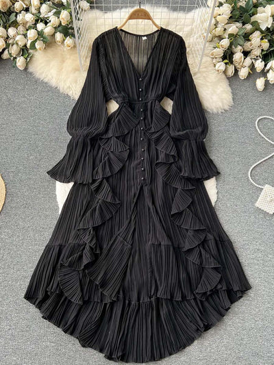 Chiffon Ruffled V-Neck Dress