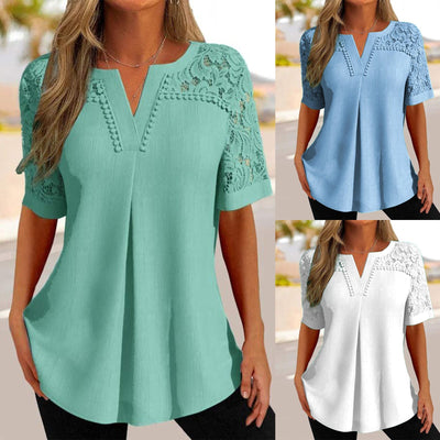 Summer fashionable and elegant women's shirt with short sleeves made of lace