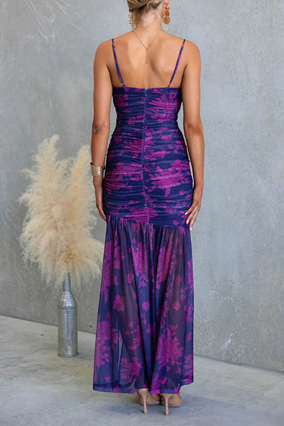 Fiorella – Ruched Floral Slit Maxi Dress