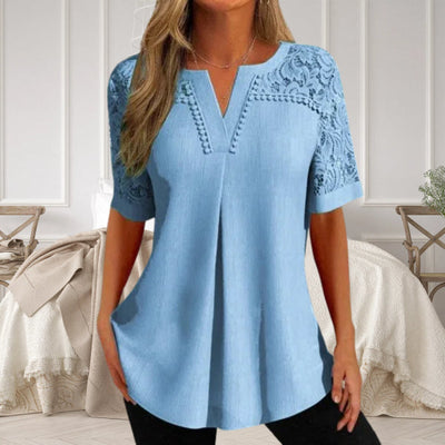 Summer fashionable and elegant women's shirt with short sleeves made of lace