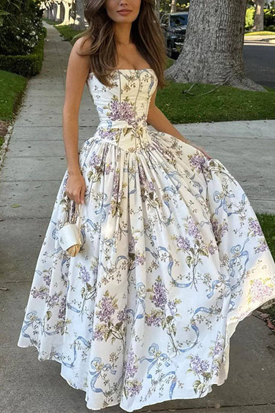 Florena – Floral Bustier A-Line Maxi Dress