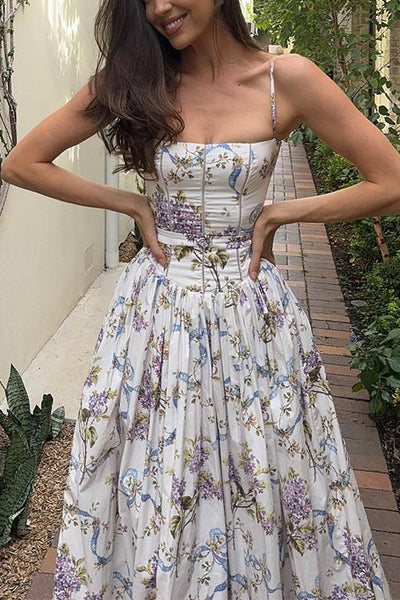 Florena – Floral Bustier A-Line Maxi Dress