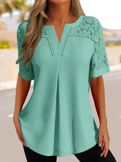 Summer fashionable and elegant women's shirt with short sleeves made of lace