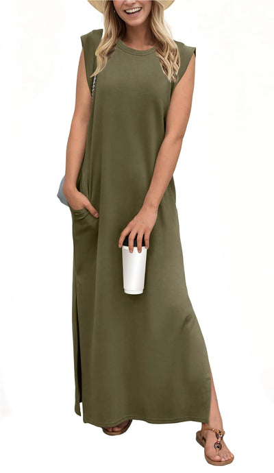 WOMEN'S CASUAL LOOSE SPLIT WRINKLE-FREE MAXI DRESS