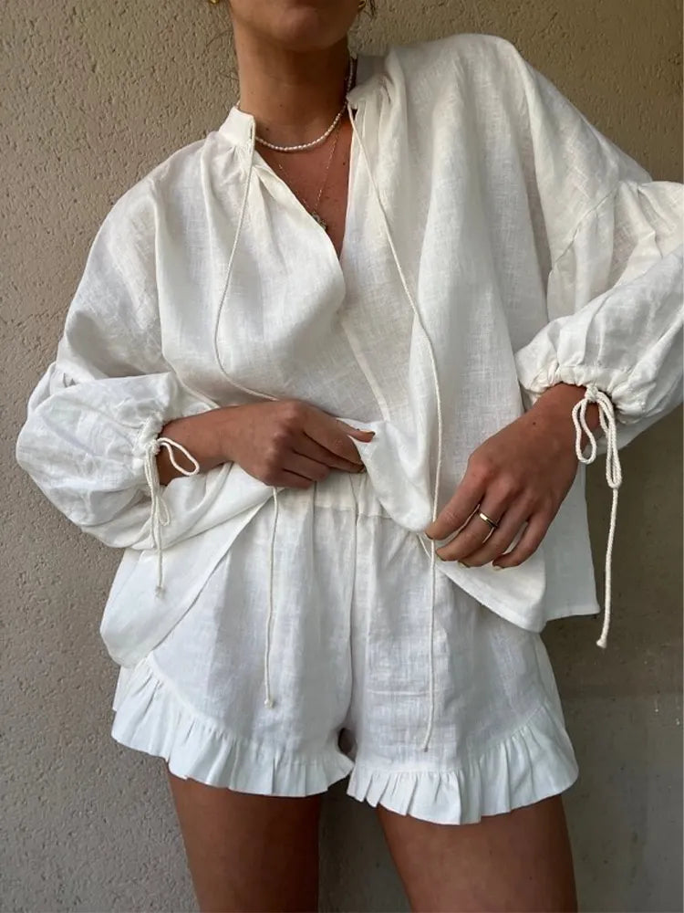 Stylish Elastic Waist Two-Piece Summer Suit