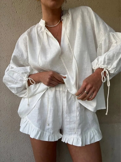 Stylish Elastic Waist Two-Piece Summer Suit