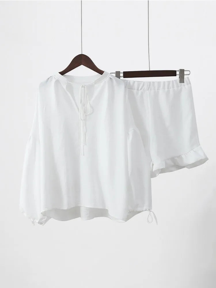 Stylish Elastic Waist Two-Piece Summer Suit