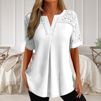 Summer fashionable and elegant women's shirt with short sleeves made of lace