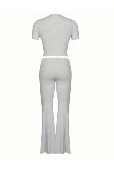 Viyamo Women's Short Sleeve Crew Neck Bottom Flared Leg Viscose Two Piece Suit