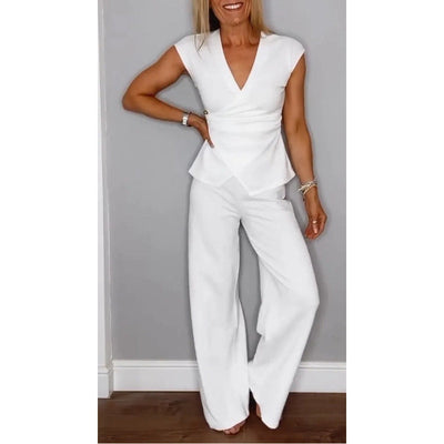 Women's elegant set: V-neck top and pants