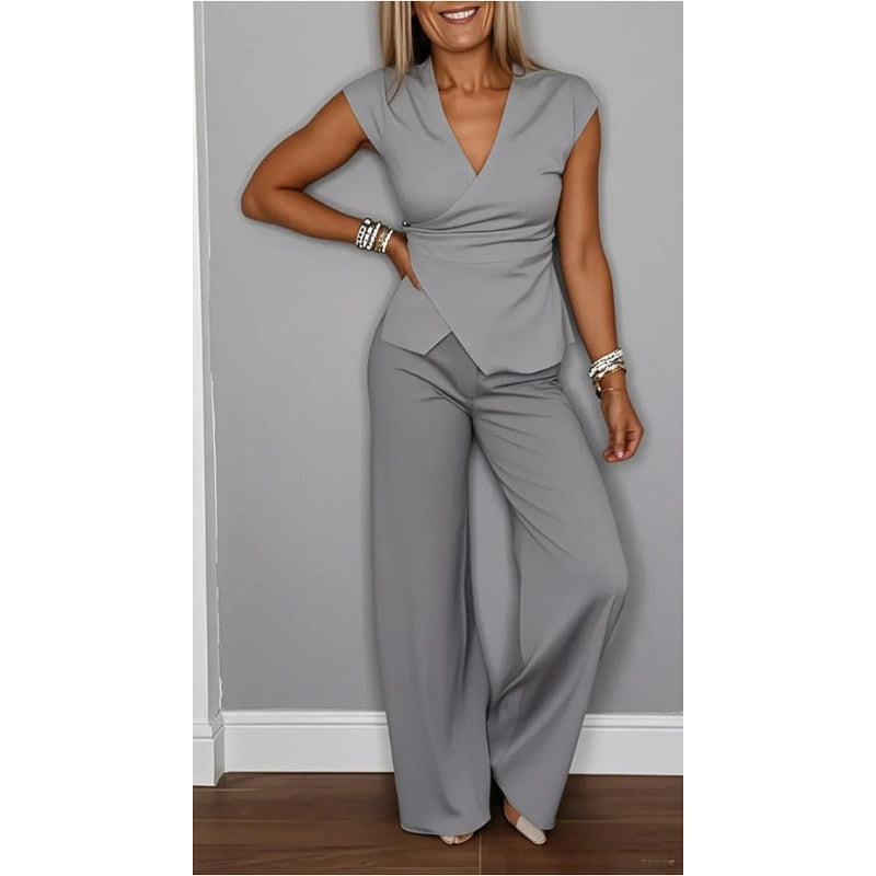 Women's elegant set: V-neck top and pants